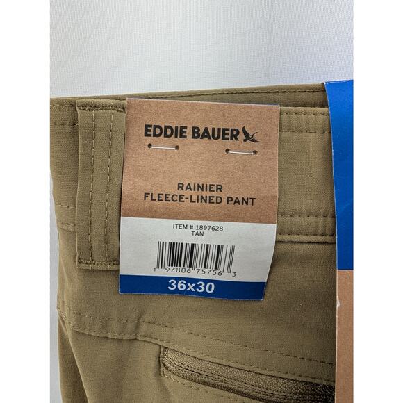 NWT Eddie Bauer Men's Rainer Fleece Lined Pant in Tan size 36 x 30 - Picture 4 of 5
